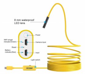 HD endoskop z LED svetlobo in WiFi z dolgim gosjim vratom do 5m
