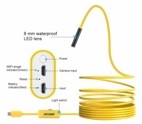 HD endoscope with LED light and WiFi with long goose neck up to 5m