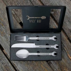 Set of key tools + 3 pieces of cutlery in a case - a gift for a man