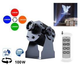 Proyector gobo exterior 100W proyección en edificios hasta 70M + 4xBandeja Logo + mando a distancia