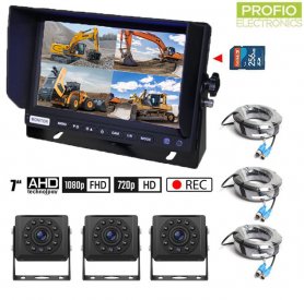 Set de caméras de recul avec enregistrement sur carte SD - 3x caméras AHD avec 11 LED IR + 1x moniteur hybride 7" AHD