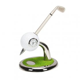 Golf ball pen with a stand like a golf stick and ball with a clock