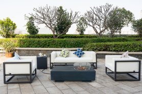 Mesa de fuego a gas - mesa de hormigón con chimenea de lujo para exterior - 142x80cm MATADOR gris oscuro