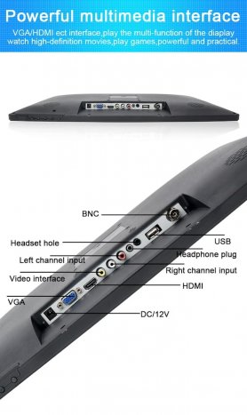 จอภาพ BNC 21.5" LCD พร้อม 1920x1080px + อินพุต HDMI/VGA/AV/USB/BNC + ลำโพง