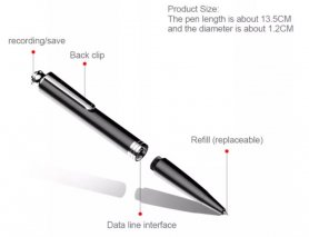 Stylet enregistreur vocal - camouflé dans un élégant stylet d'enregistrement audio avec 16 Go de mémoire