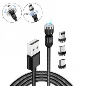 Магнитен кабел за зареждане Универсален въртящ се USB кабел (Micro/USB C/iPhone)
