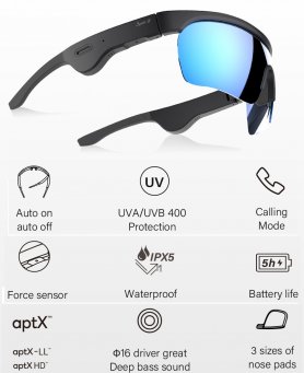 نظارة شمسية مزودة بمكبرات صوت بلوتوث - نظارات صوتية رياضية لحماية الأشعة فوق البنفسجية 400