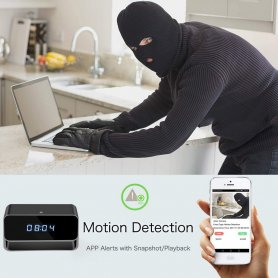 Idisenyo ang WiFi Alarm clock na may FULL HD camera + 140° viewing angle + IR LED + motion detection