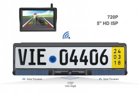 SET - Solar WiFi rear AHD HD camera in license plate with 170° angle + 5" AHD monitor