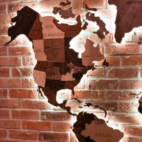 Wooden world map wall decor 3D na may RGB LED backlight - laki 150cm x 90cm