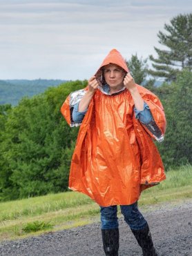 Waterproof poncho - Hooded Outdoor rain poncho thermal reusable - Orange colour