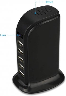 USB napájecí adaptér 5-port s Wi-Fi FULL HD spy kamerou + 16GB paměť