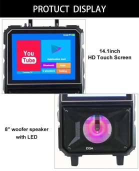 Set pesta rumah sistem karaoke - speaker 40W + layar sentuh 14" + 2 mikrofon bluetooth
