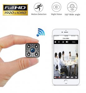 Mini Full HD WiFi camera na may anggulo ng 160 ° + paggalaw ng paggalaw + IR LED
