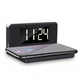 LED alarm clock with Qi wireless charger 10W and night lamp