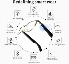 AI Smart okuliare dotykové s UV ochrana + reproduktory + hlasový asistent + telefonovanie