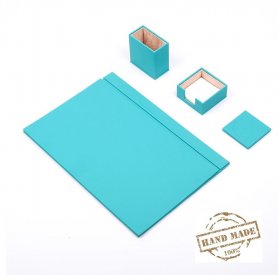 Ensemble de bureau 4 pcs - Cuir turquoise de luxe (100% fait main)