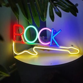 LED světelná neonová reklama na zeď - ROCK GITARA logo