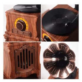 Drevené rádio - retro rádio vintage fonograf s Bluetooth + FM/AM / AUX / USB disk / Micro SD