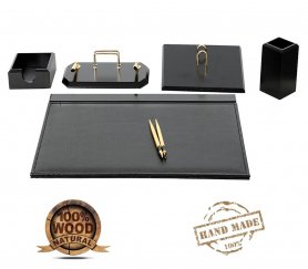 SET de oficina de lujo para documentos para la mesa de oficina 6 piezas cuero negro + madera