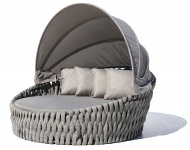 Okrugla vanjska ležaljka - Vrtni okrugli krevet s pokrivačem za sunce EKSKLUZIVNO - Aluminij + ratan