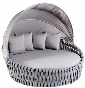 Okrągła leżanka ogrodowa - Okrągłe łóżko ogrodowe z osłoną przeciwsłoneczną EXCLUSIVE - Aluminium + rattan