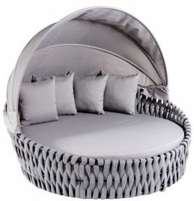 Rund udendørs daybed - Rund haveseng med solbetræk EKSKLUSIV - Aluminium + rattan