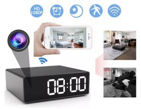 Kamera mata-mata jam alarm FULL HD dengan WiFi / P2P + deteksi gerakan + LED IR malam
