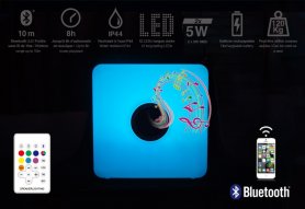 Bluetooth LED hangszóró 7 színmóddal - 10W + IP44 (30x30x30cm) - külső/belső