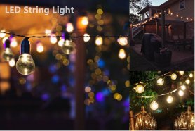 LED světelný řetěz do zahrady exteriérový - Bílé LED žárovky 15ks + 8m kabel + Solární panel