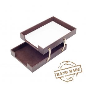 Porte-documents double cuir de luxe + accessoires dorés (fait main)