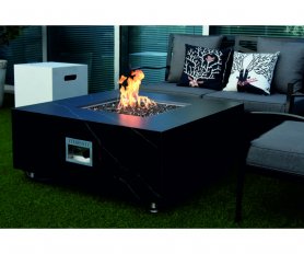 छत या बगीचे के लिए गैस फायरप्लेस के साथ कंक्रीट फायरपिट सिरेमिक टेबल (काला)