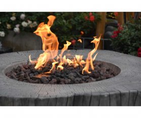 Stôl s ohniskom na plyn (propán) - prenosný z liateho betónu - Imitácia drevený peň Sivý
