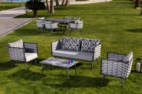 Kovové záhradné sedenie luxusné - Záhradné sedačky set pre 7 osôb + konferenčný stolík