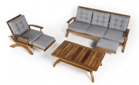 लकड़ी के बगीचे का फर्नीचर - 5 लोगों के लिए लक्जरी लकड़ी के सोफे सेट + कॉफी टेबल