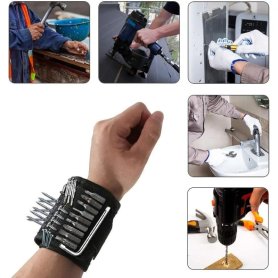 Magnetický organizér na zápěstí (ruku) na nářadí se suchým zipem a magnetem