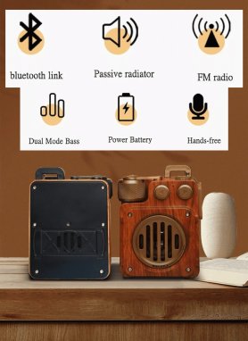 Staré vintage radio přijímač - retro dřevěné s Bluetooth + FM/AM rádio / AUX / USB disk / Micro SD