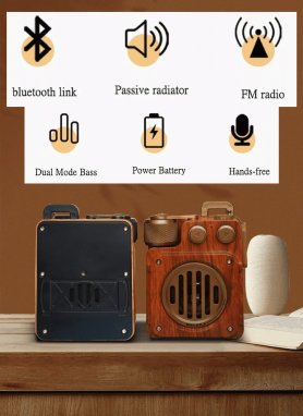 Riċevitur tar-radju vintage antik - retro injam bil-Bluetooth + FM/AM radju l/AUX/USB disk/Mikro SD