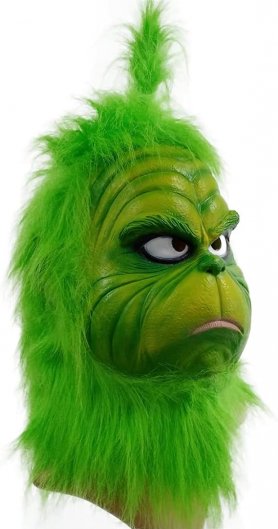 Maschera e guanti Grinch: la maschera realistica del Grinch (lattice/silicone) per Natale