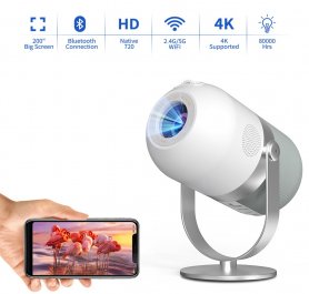 Hordozható kivetítő 4K + WiFi + 5.0 Bluetooth + 4500 lumen – akár 200 hüvelykes vetítővászon