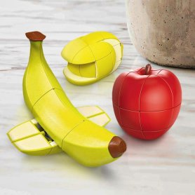 Puzzle hra kocka ako hlavolam ovocie - banán + jablko + citrón