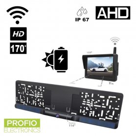 SET - Caméra solaire HD AHD arrière WiFi dans la plaque d'immatriculation avec angle de 170° + moniteur AHD 5"