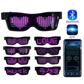 Gafas con luz LED inteligente que se pueden controlar a través de una aplicación para smartphone (texto + animaciones)
