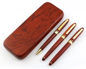 Koka strūklakas un lodīšu pildspalvu komplekts 3in1 ekskluzīvā koka pildspalvu kastē