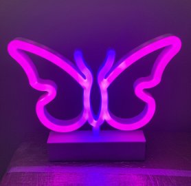 Motýľ (BUTTERFLY) - Svietiace neonové LED logo na podstavci