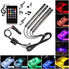 Tiras de luces led para coche LED - iluminación interior de color - luces LED RGB 4x18 + mando a distancia + sensor de sonido