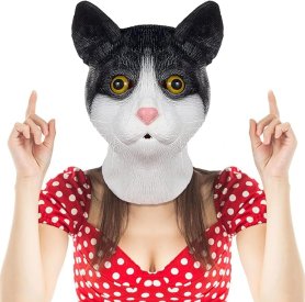 Черна котка - силиконова маска за лице (глава) за деца и възрастни