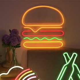 HAMBURGER - LED osvetljen svetlobni neonski logotip na steni
