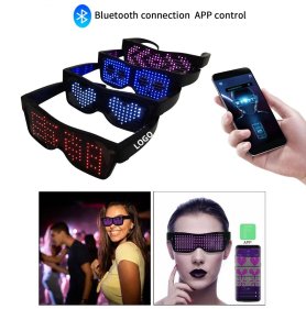 Gafas con luz LED inteligente que se pueden controlar a través de una aplicación para smartphone (texto + animaciones)