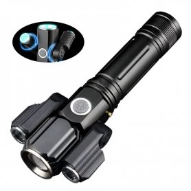 LED flashlight - torch light 20W (2000 Lumens) + 2 side lights + 4 lighting modes